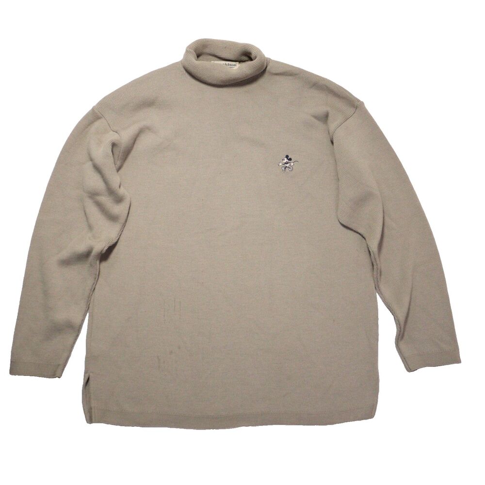 Vintage Donaldson Disney Knit Roll Neck Sweater Men 2XL Olive Tan Mickey Mouse